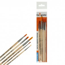 Набор кистей Синтетика 5 штук, Calligrata N2 (круглые N: 1, 2, 5; плоские: N5, 8), деревянная ручка