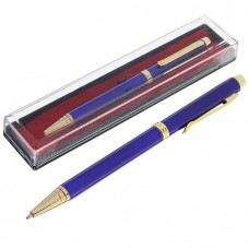 Ручка подарочная, шариковая, в пластиковом футляре, поворотная, Эксперт, синяя с золотистыми вставками