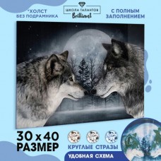 Алмазная мозаика с полным заполнением на холсте «Волки», 30 х 40 см