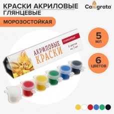 Краска акриловая, набор 6 цветов х 5 мл, Shine, Calligrata Kid, ГЛЯНЦЕВЫЕ (повышенное содержание пигмента), морозостойкие