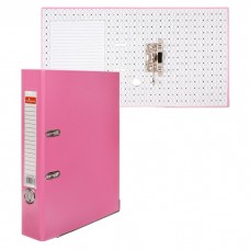 Папка-регистратор А4, 50 мм, Calligrata, ПВХ, тиснение лен, металлическая окантовка, карман на корешок, собранная, розовая, микс