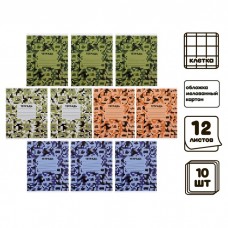 Комплект тетрадей из 10 штук, 12 листов в клетку Calligrata Пиксели, обложка мелованный картон, ВД-лак, блок офсет, 4 вида