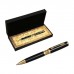 Ручка подарочная, шариковая Кронос в кожзам футляре, поворотная, корпус черный с золотым