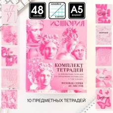 Набор тетрадей 48 листов, 10 предметов со справ. мат. в обечайке «1 сентября: Розовый», обложка мелованный картон 230 гр., внутренний блок в клетку/линейку 80 гр., белизна 96%