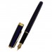 Ручка подарочная перьевая в кожзам футляре, корпус синий с золотом