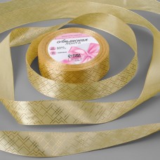 Лента атласная с тиснением «Геометрия», 25 мм × 18 +- 1 м, цвет охра/золотой N198