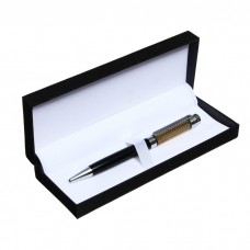 Ручка подарочная шариковая в футляре из искуственной кожи Calligrata VIP, поворотная, корпус черный с серебрянными вставками