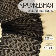 Кружевная эластичная ткань, 200 мм × 2,7 +- 0,5 м, цвет чёрный