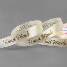 Лента атласная «Hand Made», 15 мм, 23 +- 1 м, цвет бежевый