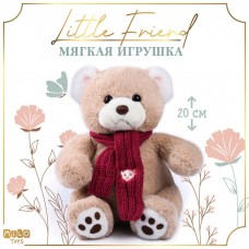 Новогодняя мягкая игрушка Little Friend, мишка с розовыми шарфом