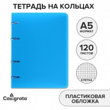 Тетрадь на кольцах A5 120 листов в клетку Calligrata Голубая, пластиковая обложка, блок офсет